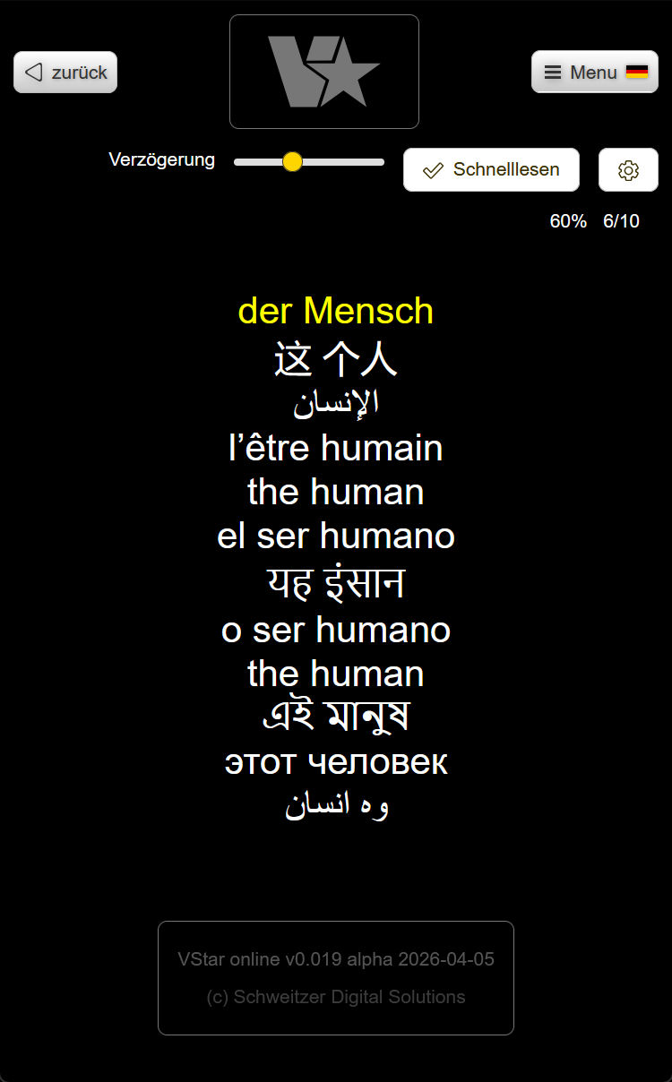 Screenshot VStar online Zeigen Schnelllesen